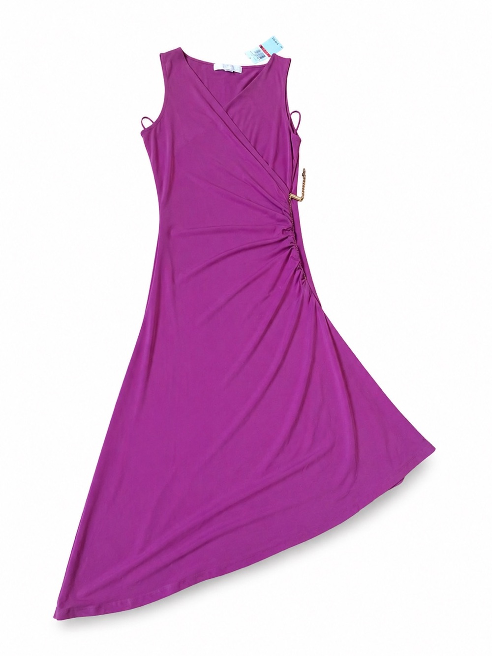 Michael Kors Pomegranate Purple V-Nec Asymmetrical Sleeveles Wrap Dress, XS - Picture 10 of 14